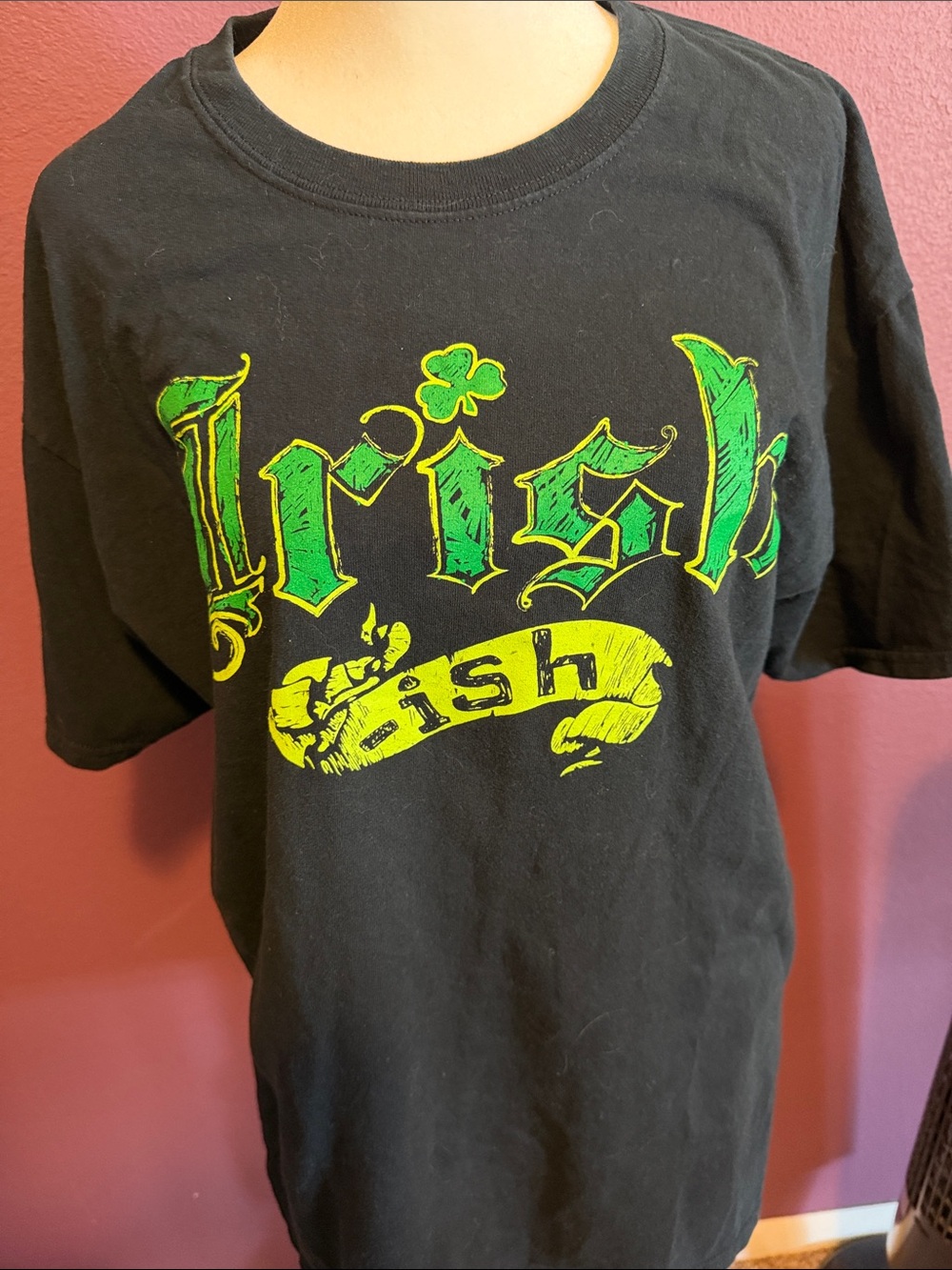 Gildan Black Short Sleeve Tee with Green and Yellow 'Irish' Graphic